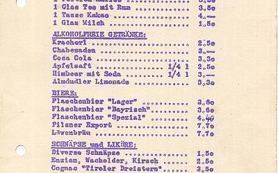1959 Getränkekarte